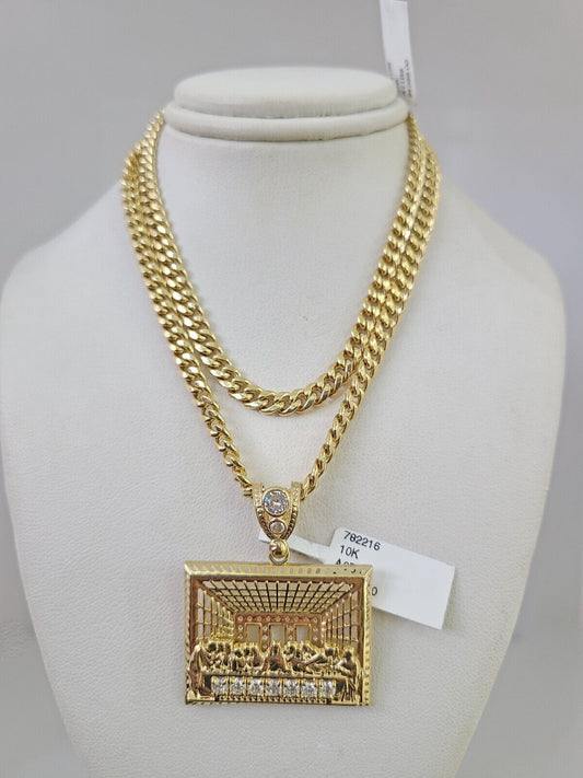 10kt Gold Miami Cuban Chain Last Supper Charm Pendant 5mm 18-28 Inch Necklace