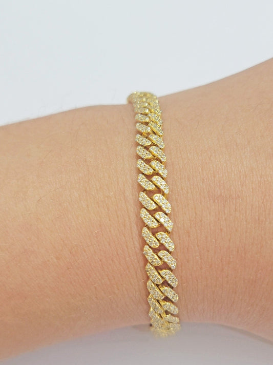 Real diamonds bracelet cuban link 10kt Yellow Gold Solid 7.5 Inch men women