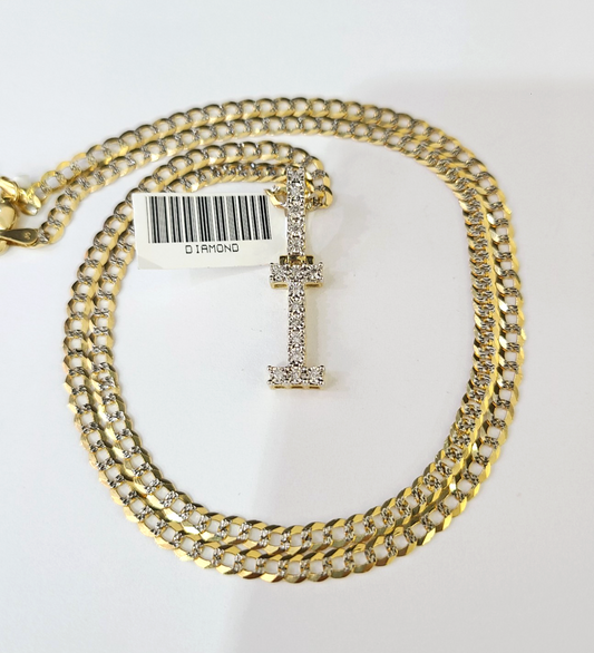 10k Gold Chain Necklace I Diamond Initial Pendant Set Cuban Curb 3mm 20"-30"