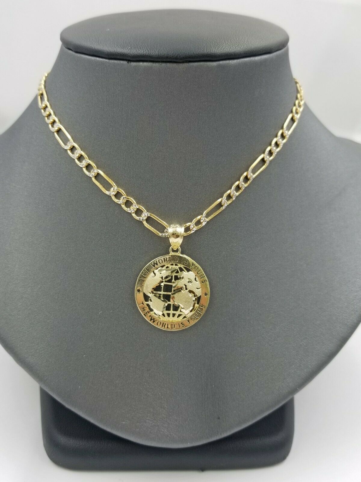 10k Globe Map Yellow Gold 'The World is Yours' Pendant with Diamond Cut Design