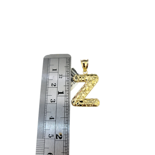 Real 10k Yellow Gold Nugget Z Initial Alphabet Charm Pendant 10KT