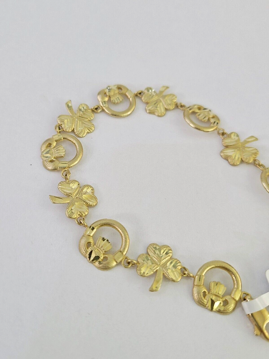 10k Yellow Gold Love Claddagh Bracelet 10mm 7" Women Ladies Real Genuine