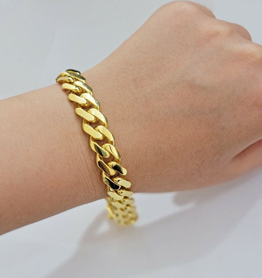 Real 10k Gold Miami Cuban Royal Link Bracelet 13mm 9" Shiny Plain Monaco, 10kt