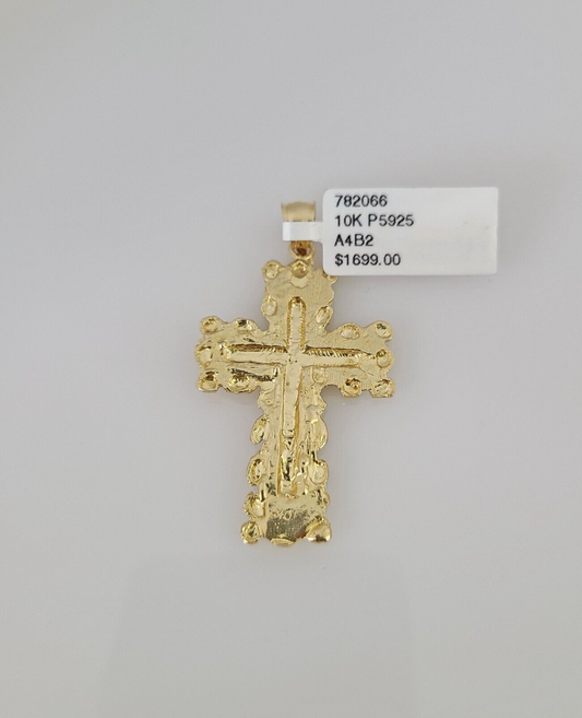 10k Jesus Nugget Cross Charm Pendant REAL 10Kt Religious Yellow Gold Genuine
