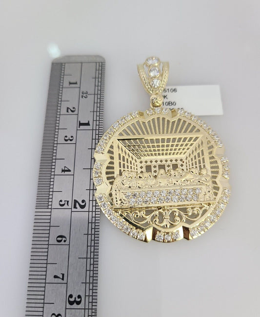 10k Yellow Gold Franco Chain Last Supper Charm Pendant 4mm 18-28 Inches Necklace