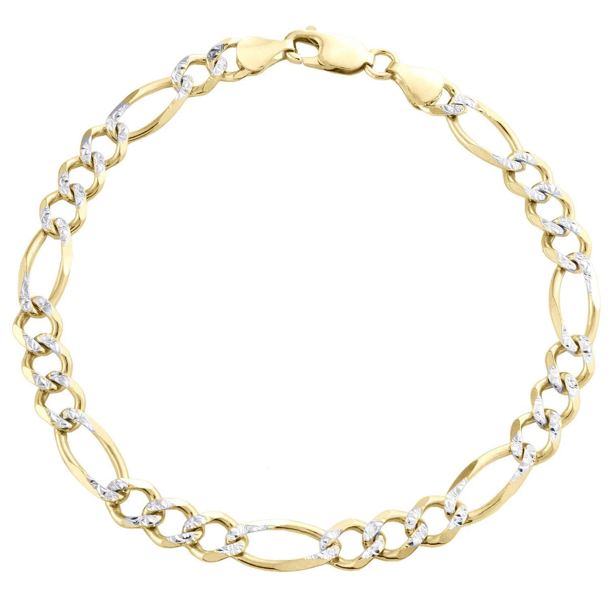 Mens Real 10k Yellow Gold Figaro Link Bracelet Diamond Cut 6.5 mm Solid 9 Inch