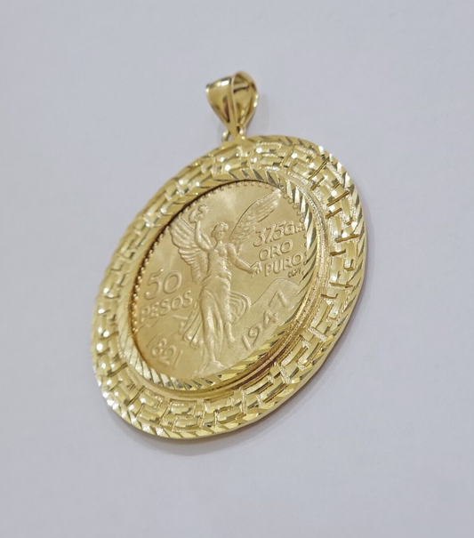 1947 Mexican Centenario 50 Gold Pesos Copy Coin With Bezel Solid 10k Yellow SALE