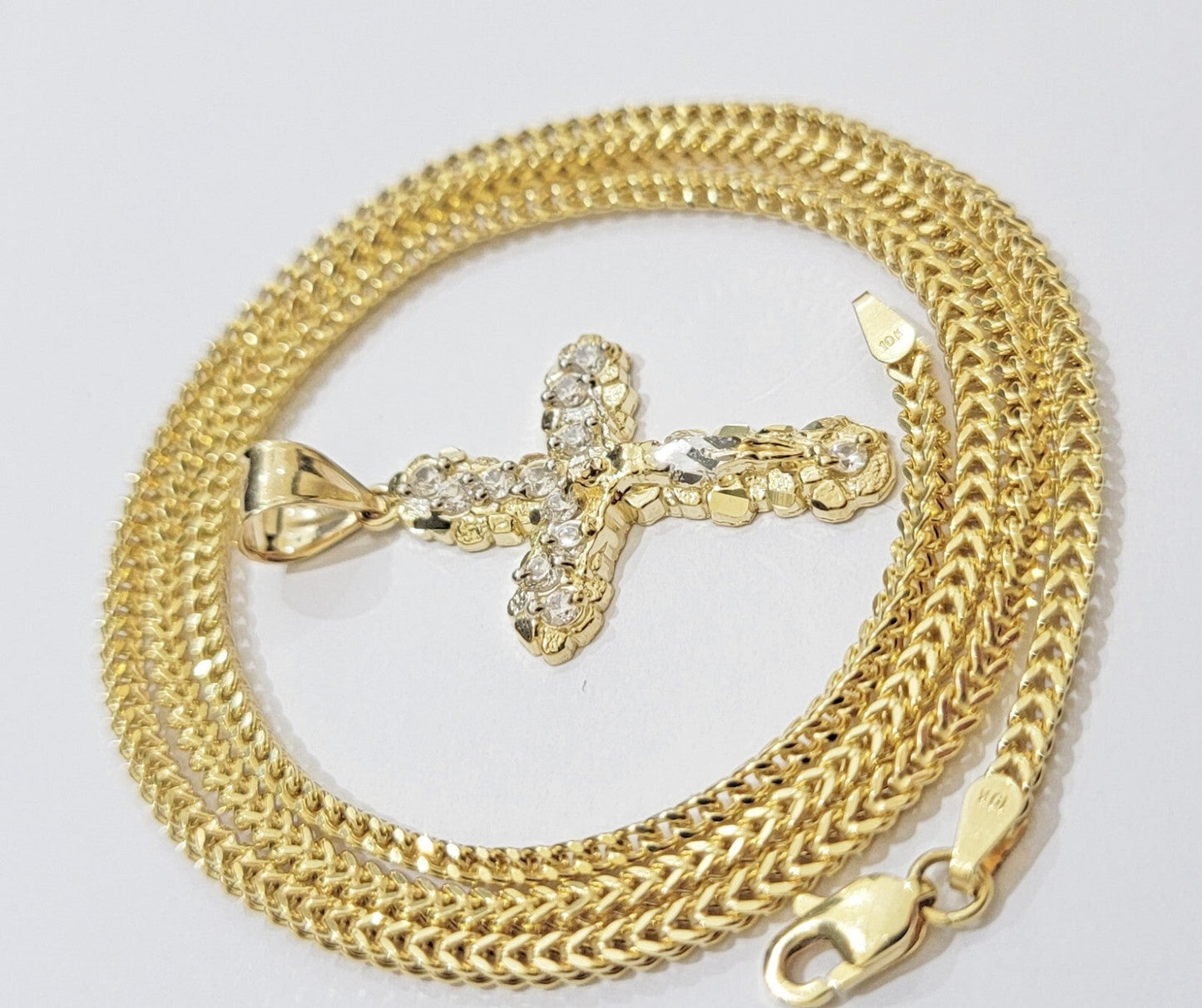 Real 10k Gold Cross Charm pendant Franco Chain Necklace 2.5mm 20 Inch Men Women