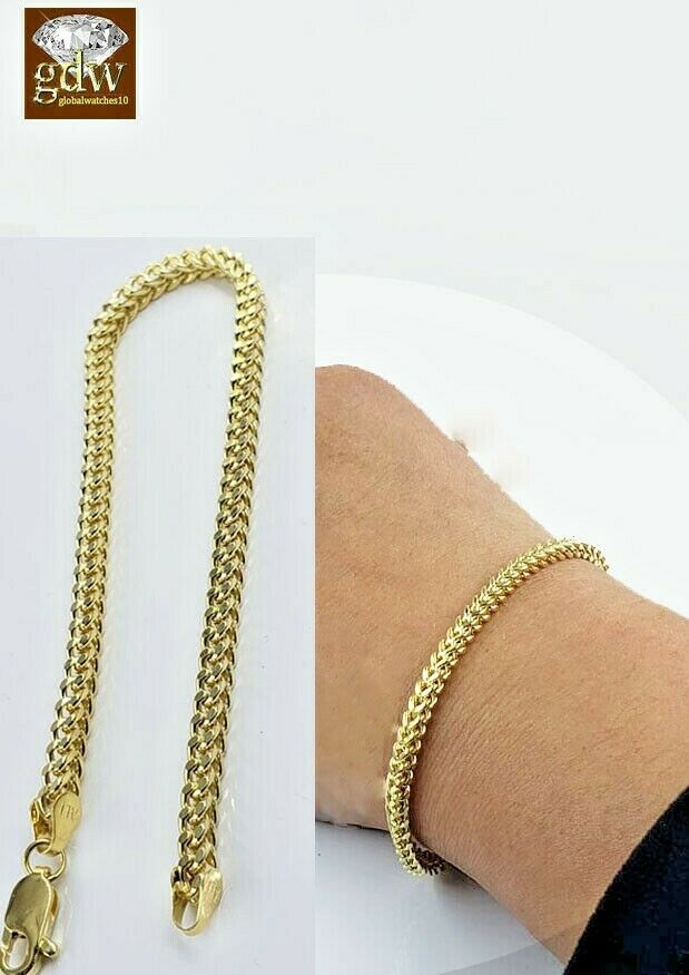10k Yellow Gold Franco Bracelet 4mm 8" Inch Mens Women Rope Cuban Link