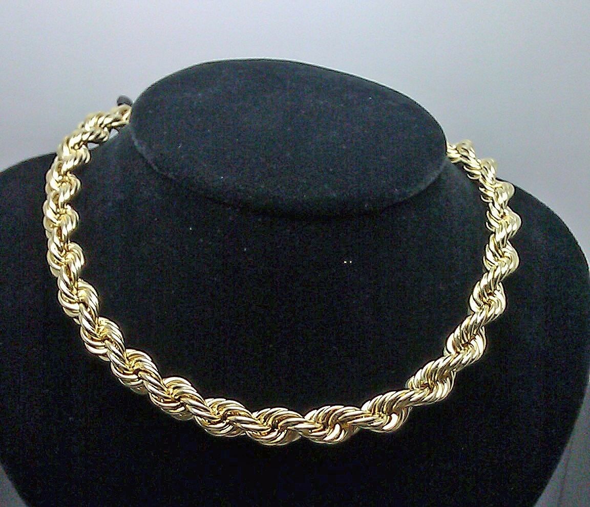 10mm 28" 10K Gold Rope Chain Men's Necklace, REAL 10kt Yellow Gold ,Diamond Cuts