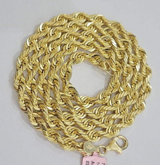 Real Solid Gold 14k Rope Chain Necklace 6mm 20-26" Inch Yellow Diamond Cut SA