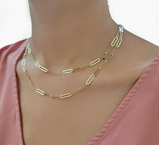 Real 10k Yellow Gold 4mm Paperclip Chain Cable Link Necklace 16"-24" Inch Hollow