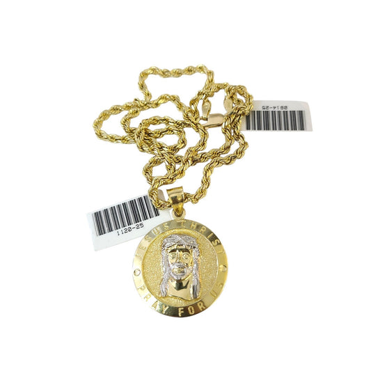 Real 10k Rope Chain Jesus Christ Charm Necklace Pendant Set 2mm 18"-24" Gold