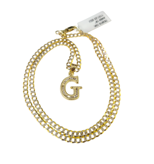 10k Gold Cuban Curb Chain Necklace G Initial Alphabet Pendant Charm 3mm Necklace