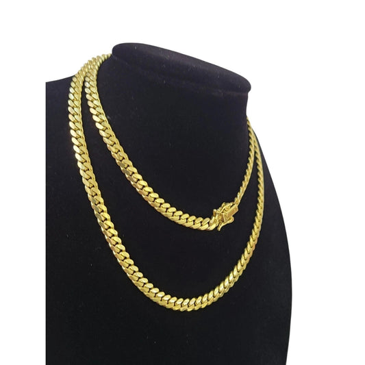 10k Solid Gold Miami Cuban Chain Bracelet Set 5mm Men Women Necklace Real