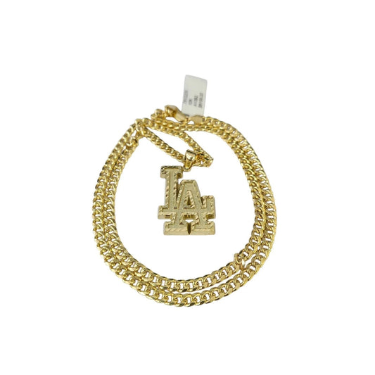 10K Yellow Gold Miami Cuban Link Chain Set Los Angeles Charm Pendant 4.5mm 18-28