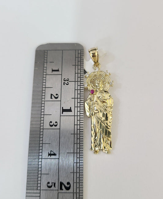 10kt Franco Chain Necklace Saint Jude Charm Pendant 1mm 16-22 Inches Ladies Gold