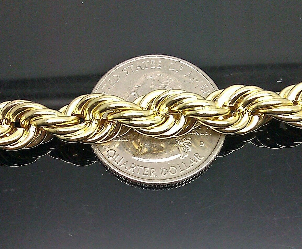10mm 28" 10K Gold Rope Chain Men's Necklace, REAL 10kt Yellow Gold ,Diamond Cuts