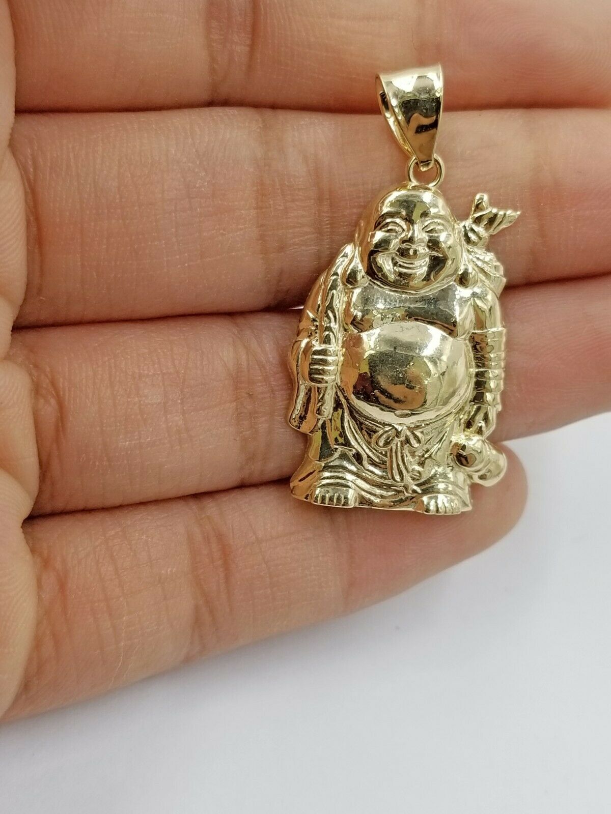 10k Yellow Gold Lucky Laughing Buddha Charm Religious Pendant Smiling Men Women