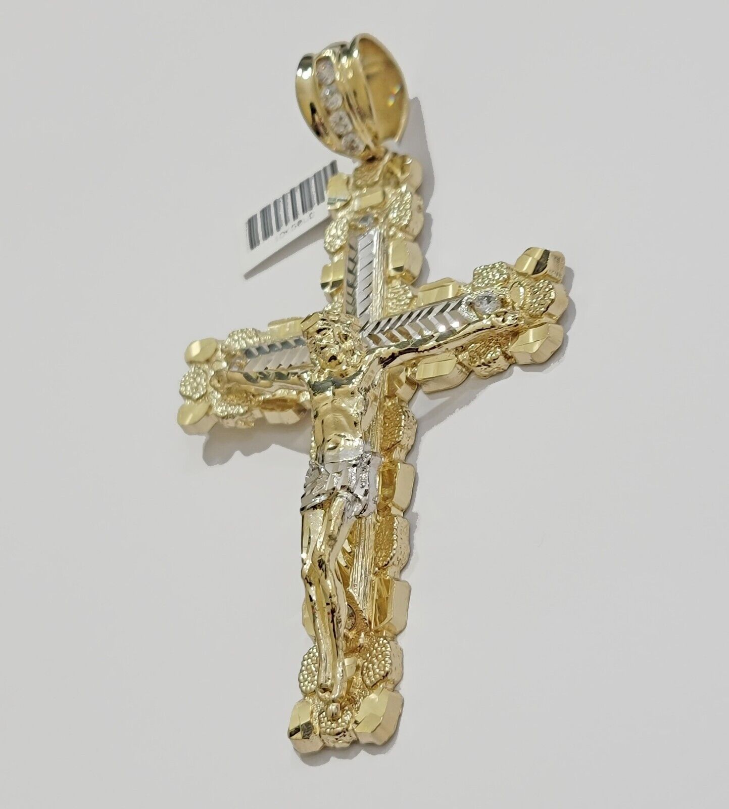 10k Yellow Gold Jesus Cross Charm pendant 4" Inch Mens With Stone Christmas Sale