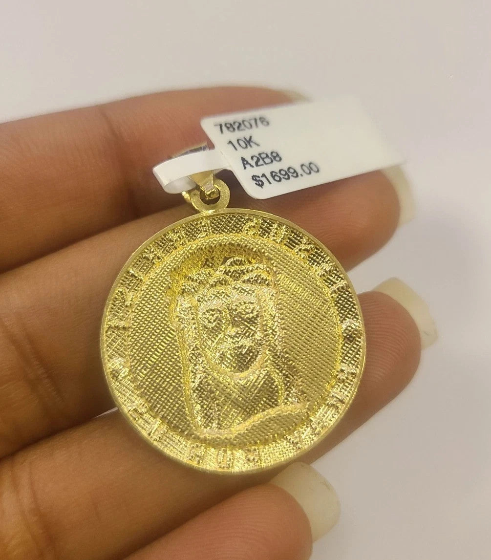 10k Gold Chain Necklace Jesus Christ Charm Pendant Set Cuban Curb 3mm 20"-30"