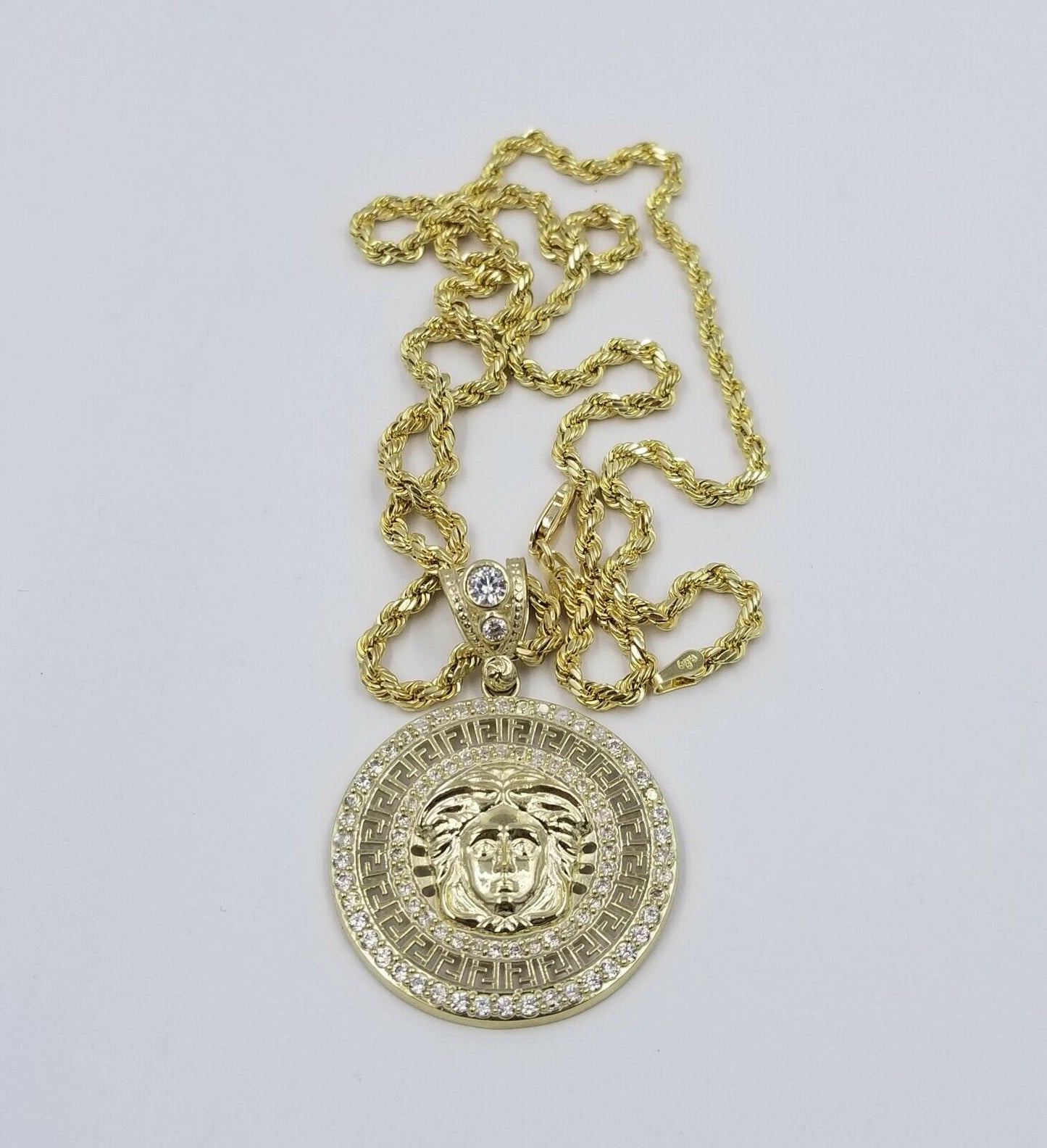 10k Yellow Gold "M" Head Charm Pendent Rope Chain 2.5mm 20 22 24 Men's Womens