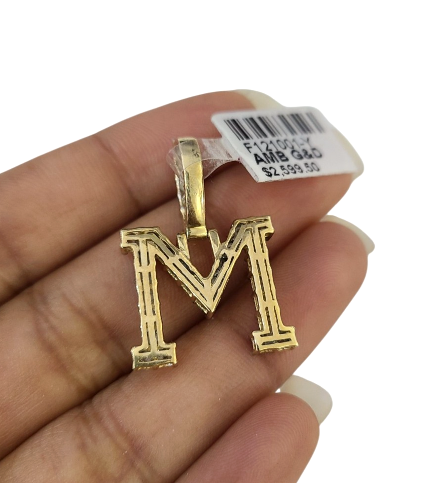 10k Gold Chain Necklace Cuban Curb M Diamond Initial Pendant Set 3mm 20"-30"