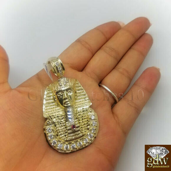 Real 10k Gold Egyptian Pharaoh Head Charm Pendant 2 Inch Men Women