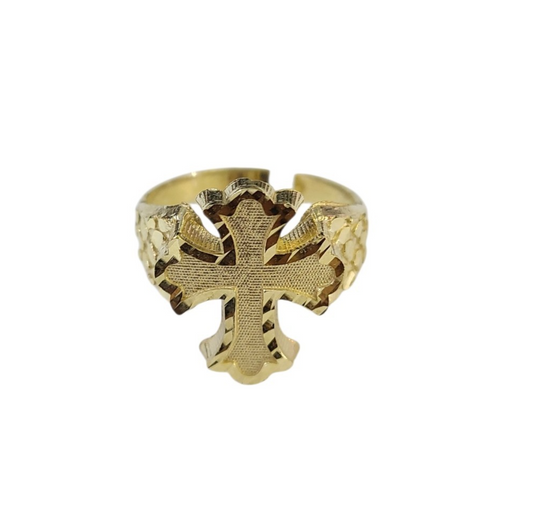 Real 10k Men Nugget Cross Ring Yellow Gold 10Kt Genuine