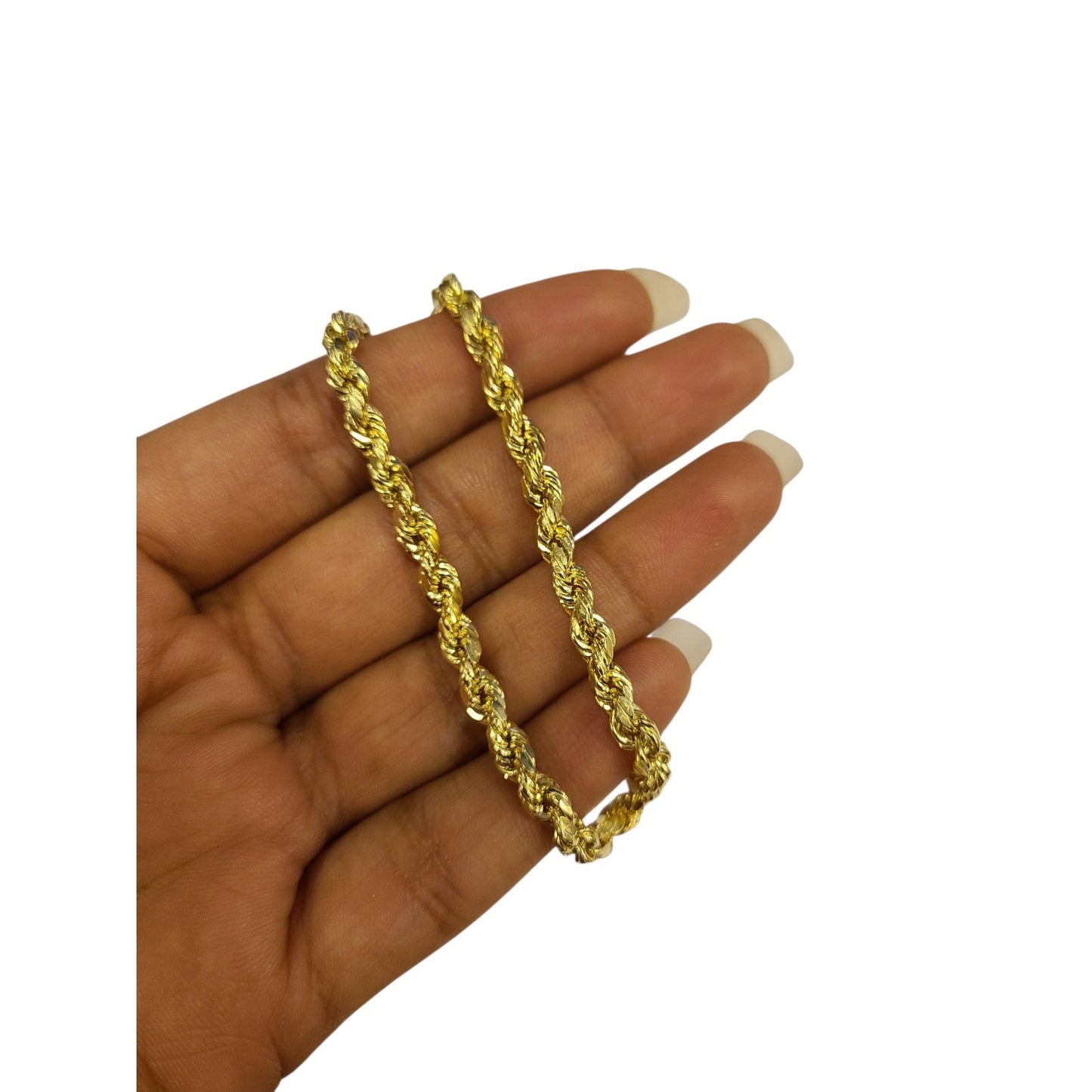 Real 10k Yellow Gold Rope Bracelet 8 Inch 4mm Diamond Cuts Men Women 10KT