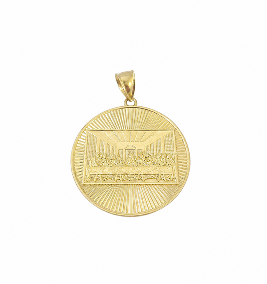 10K Yellow Gold Last Supper Pendant Charm Round Nugget Design 2 Inch