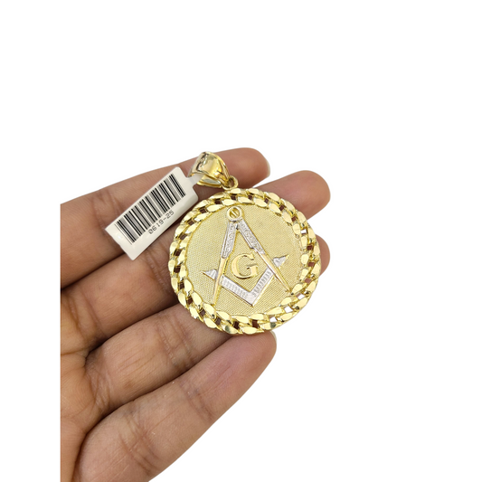 Real 10k Yellow Gold Charm Pendant Medallion 2" Diamond Cuts 10KT