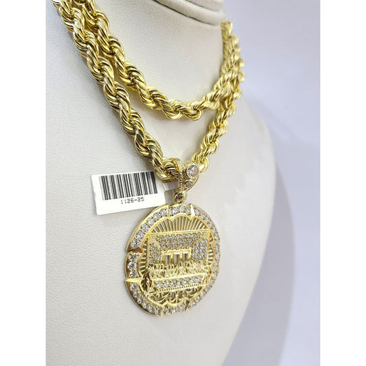 Real 10k Rope Chain Necklace Pendant Last Supper 7mm 20"-30" Set Gold Men