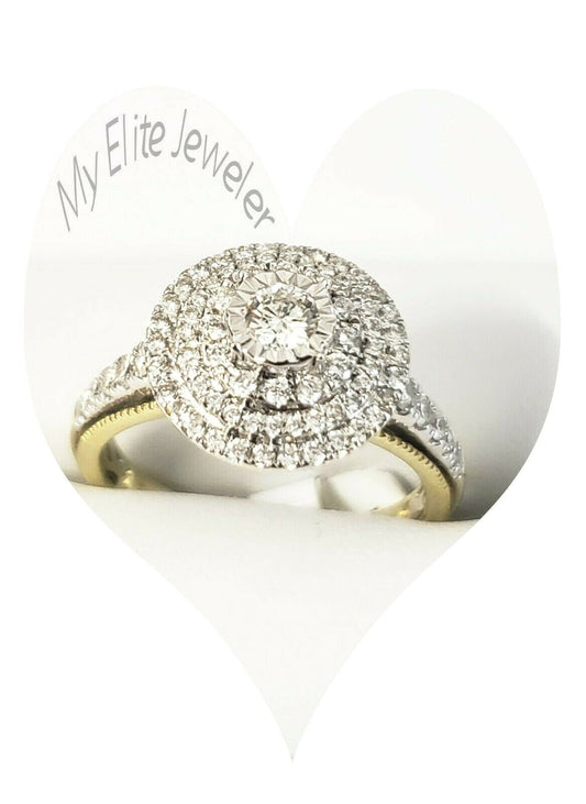 Real 14k Gold Diamond Ladies Ring 1/2 Solitaire Halo Engagement & Wedding Size 7