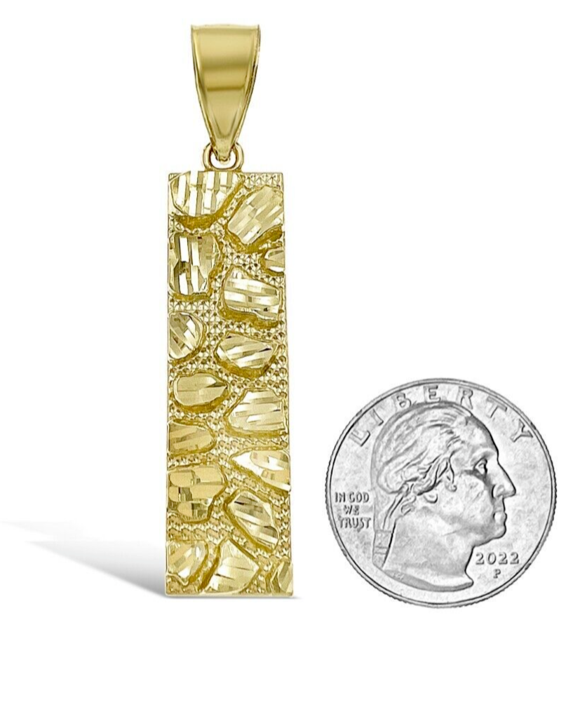 10k Yellow Gold Charm Nugget Bar Mens Pendant REAL 10KT , FREE SHIPPING