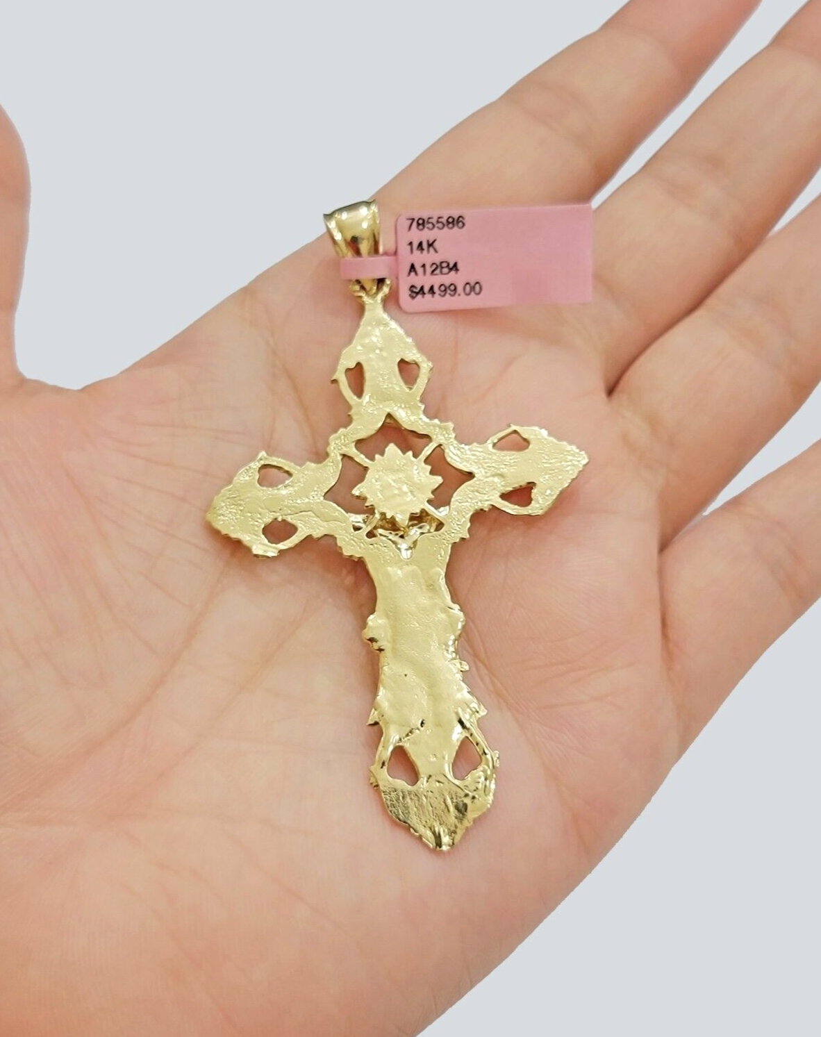 14k Yellow Gold Jesus Cross Charm Pendant 3 Inches Crucifix Chain Necklace SALE