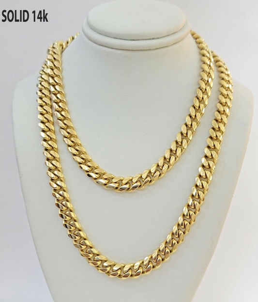 Solid 14k Gold Chain 7mm 22 Inch Miami Cuban Link Necklace Real 14kt Yellow Gold