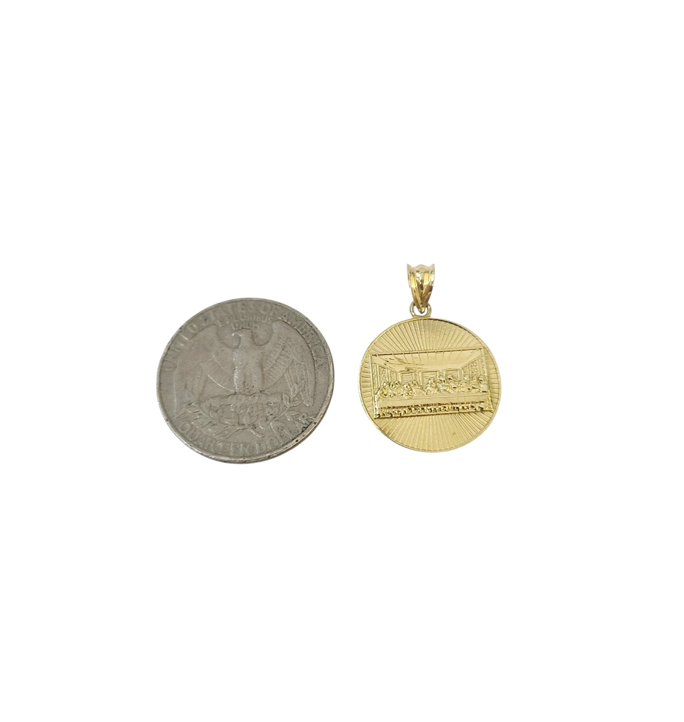 10K Yellow Gold Last Supper Pendant Charm Round 1" Nugget Design Unisex