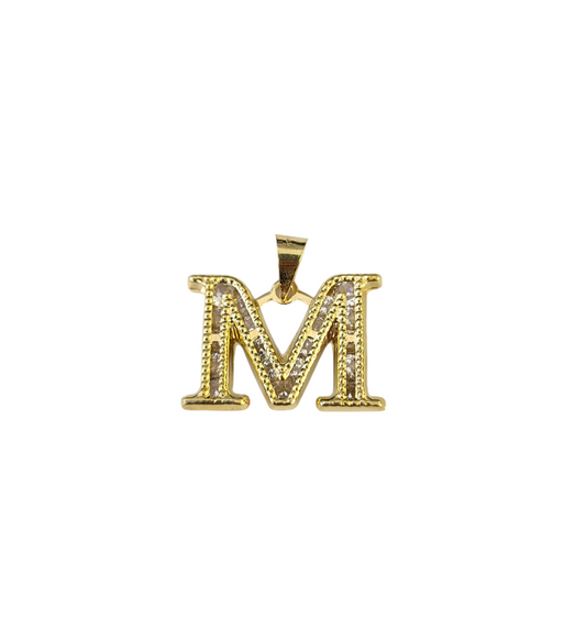 10K Yellow Gold M Initial Charm Pendant Alphabet Real 10kt Men Women