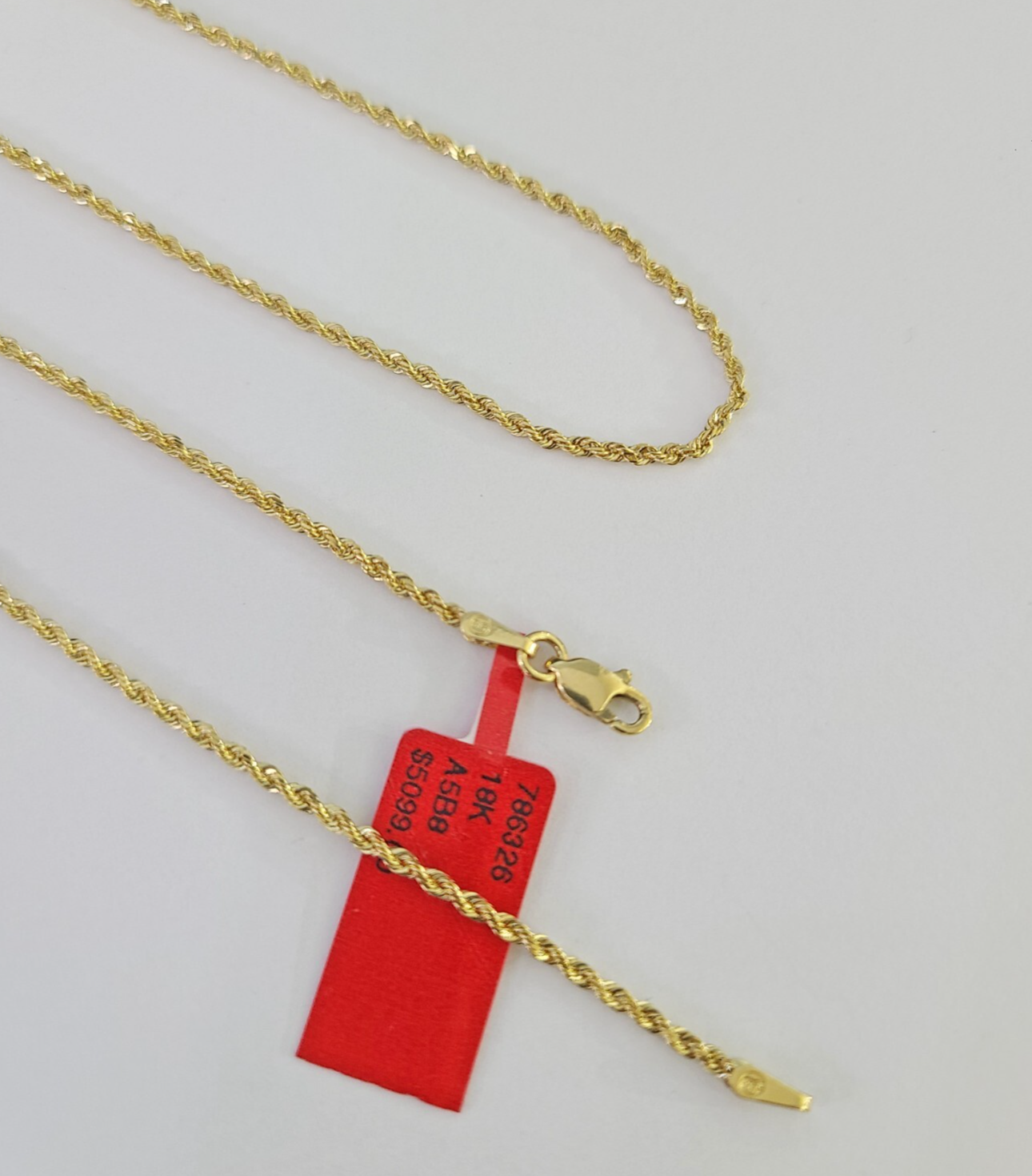 Real 18k Yellow Gold Rope Chain Necklace 20 Inches 1mm Men Women 18KT SOLID