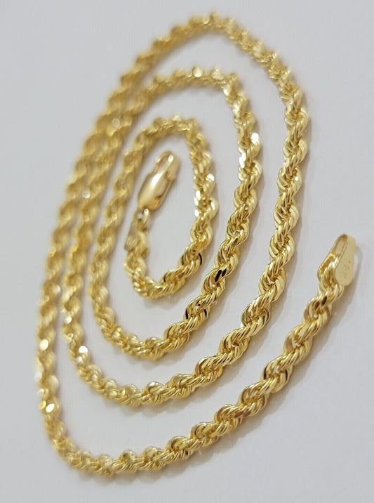 Real 18kt Yellow Gold Rope chain necklace 3mm 18 Inch Men women SOLID 18k