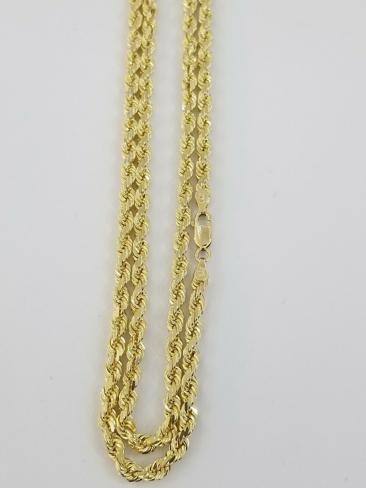 Real 14KT SOLID Yellow Gold 4mm Rope Chain Diamond Cut 18" Inches Lobster Lock