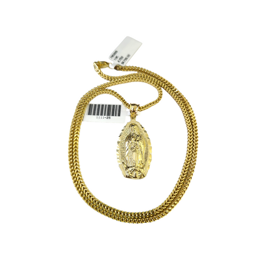 10k Gold Franco Necklace Chain Virgin Mary Charm 2.5mm 18"-26" Pendant SET