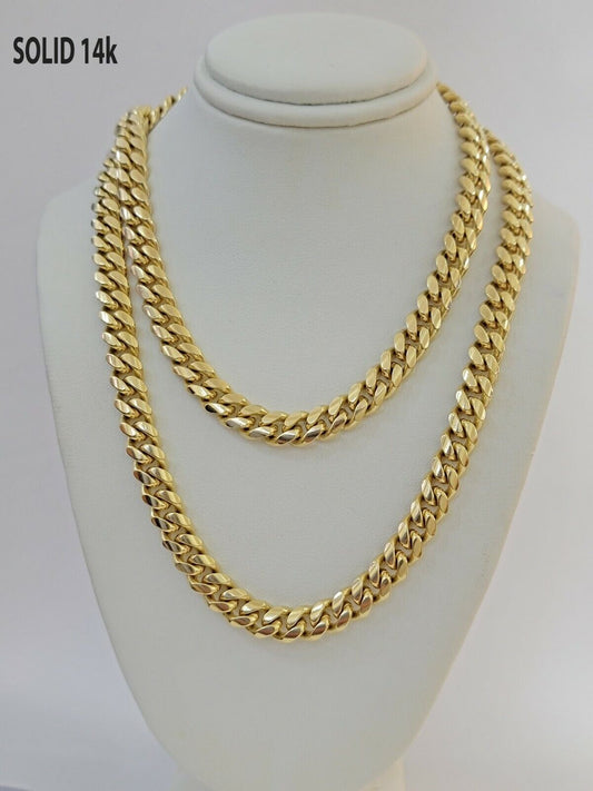 Solid 14k Gold Chain Necklace 8mm Miami Cuban Link 24" Men's 14kt Real Gold Sale