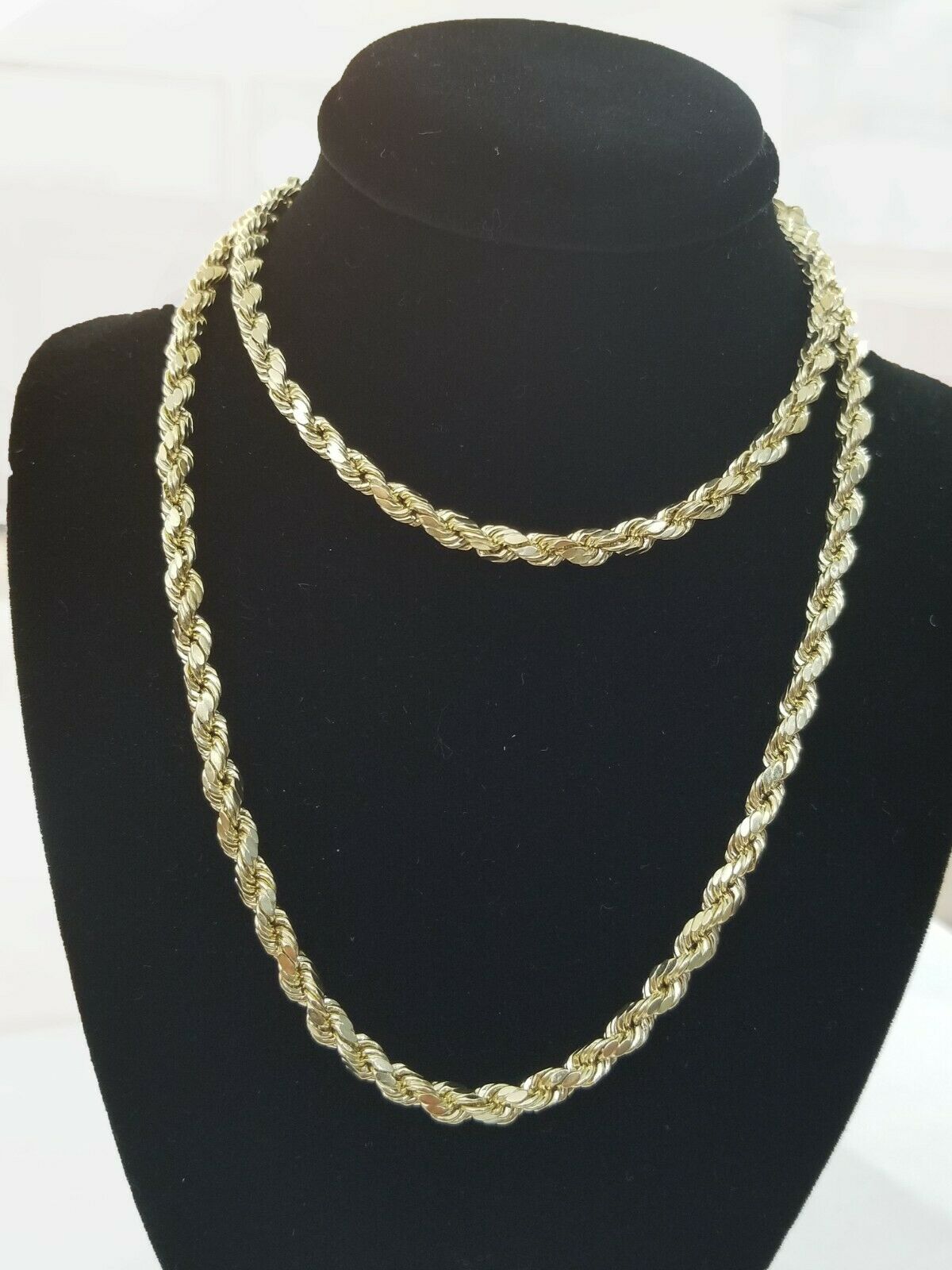 SOLID 10k Yellow Gold Rope Chain Necklace Diamond Cut 4mm 18" Choker Men's Women