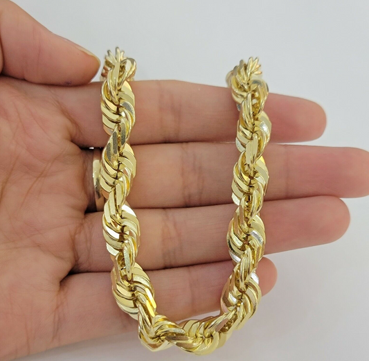 10mm Real 10k Yellow Gold Bracelet Rope 7.5 Inch Diamond Cuts Solid 10KT Gold