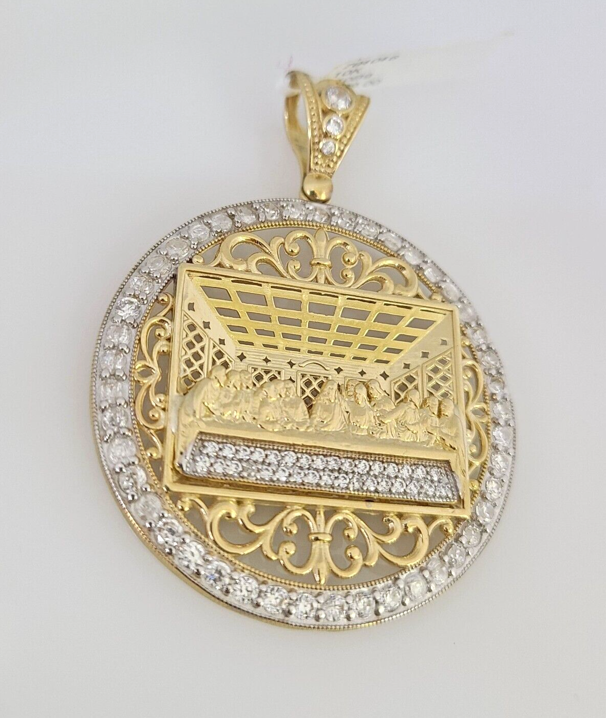 10k Last Supper Charm Pendant Men's REAL 10Kt Religious Medallion Yellow Gold
