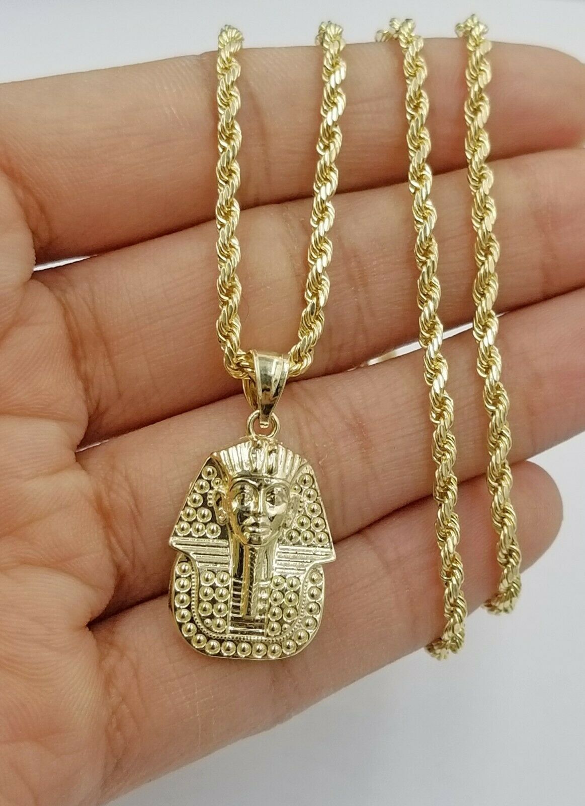 10k Egyptian King Yellow Gold Pharaoh Charm Mens Diamond Cut Design Pendant Real