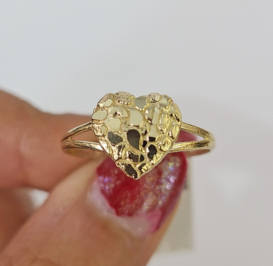 10k Nugget Heart Ring Yellow Gold Women Real Genuine