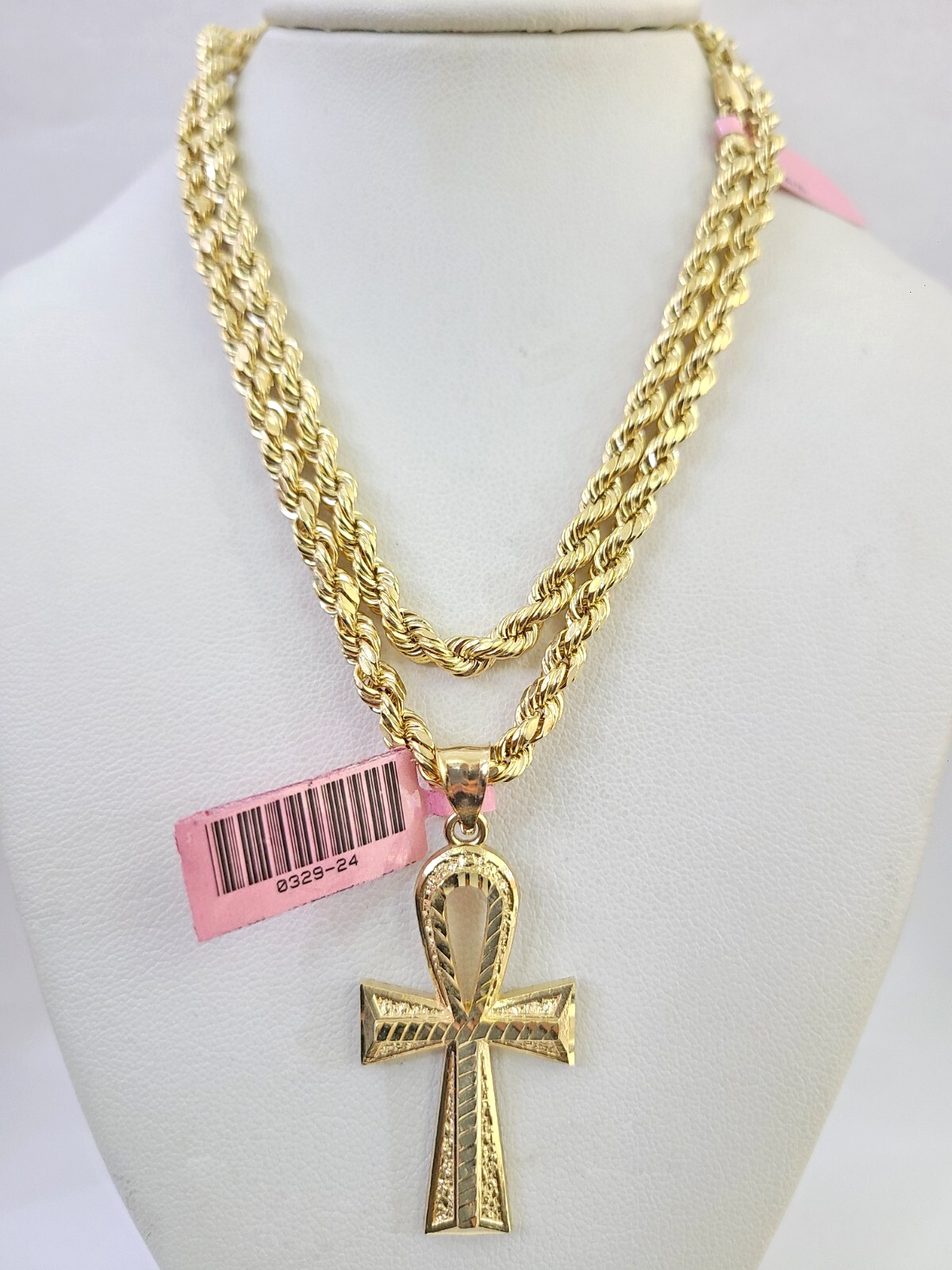 14kt Gold Rope Chain Necklace Ankh Cross Charm Pendant 20-30 Inch 4mm